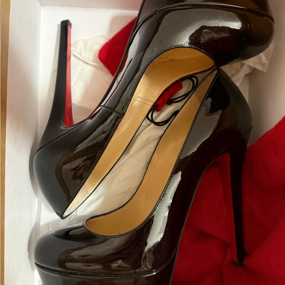 Christian Louboutin Black Patent Platform Pumps with Red Sole